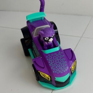 Vibrant Purple and Teal Toy Car with Cat Figure
